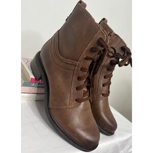 Clarks Womens Maye Step‎ Lace Up Brown Leather Oxford Ankle Booties Boots Size 8
